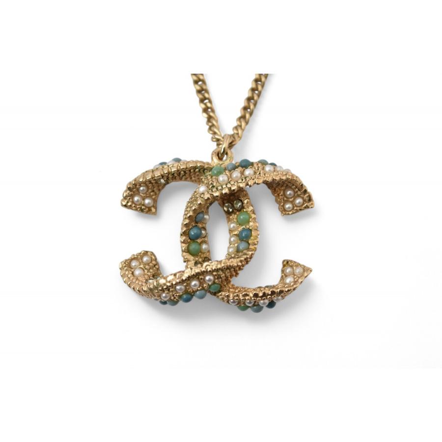 シャネル ネックレス/ペンダント 2way CHANEL ココマーク/CC カラーストーン ヴィンテージゴールド A15の画像