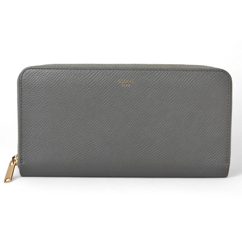 セリーヌ 財布 CELINE 長財布/ラージジップ/ファスナー式 カーフスキン グレー 10B553EL.09【中古】 CELINE（セリーヌ） 財布 長財布/ラージジップ/ファスナー式 カーフ
