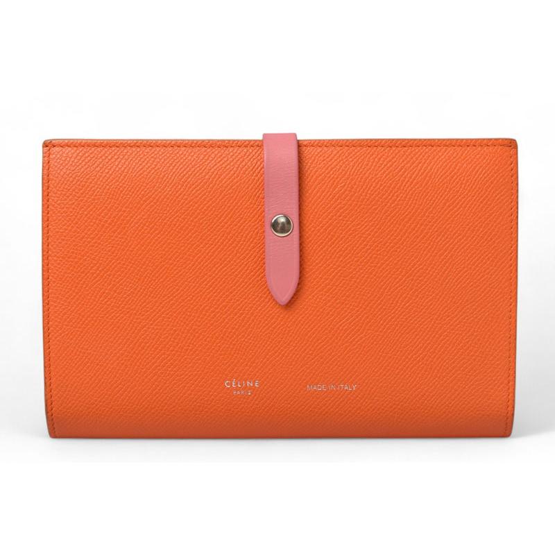 CELINE レザー長財布 オレンジ/ブラウン/ブラック CELINE セリーヌ マルチファンクション 長財布 レザー ピンク オレンジ