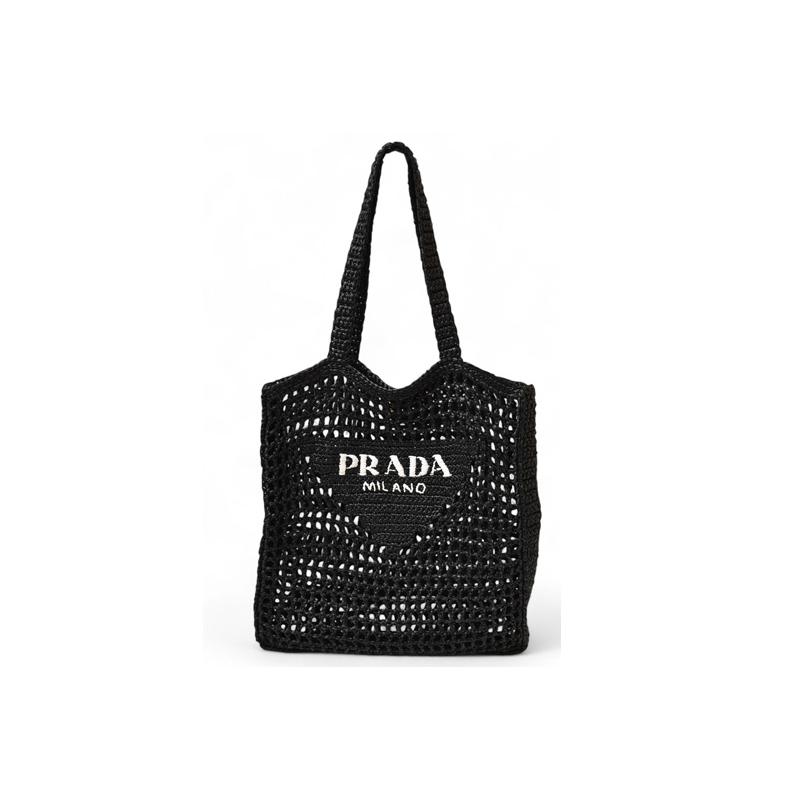 PRADA プラダ トートバッグ 1BG393 ラフィア カゴバッグ ブラック PRADA（プラダ） トートバッグ バッグ ロゴ ラフィア カゴ ブラック