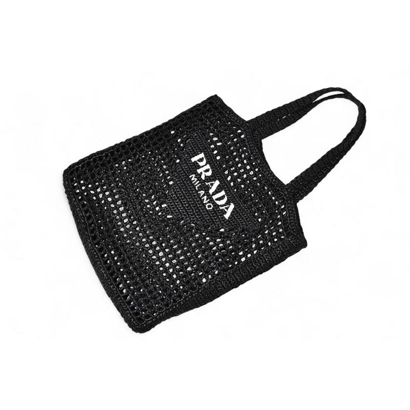PRADA（プラダ） トートバッグ バッグ ロゴ ラフィア カゴ ブラック