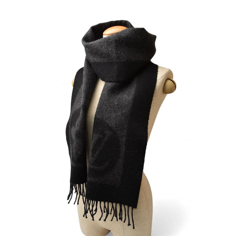 ルイヴィトン　VUITTON　カーディフ カシミヤ混 ウールマフラー 黒×グレー LOUIS VUITTON（ルイ・ヴィトン） マフラー ウインタースカーフ ウール