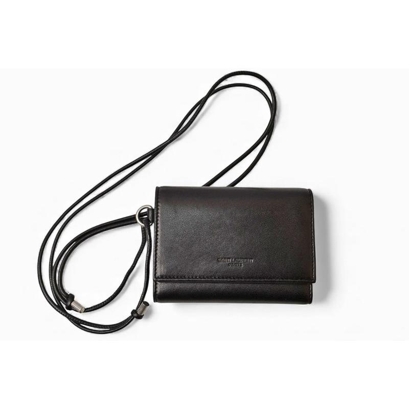 サンローラン 財布/三つ折 YSL SAINT LAURENT スムースレザー ネックストラップ ブラック 820355爆買_2
