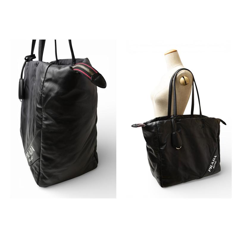 プラダ トートバッグ PRADA ロゴ レザー ブラック/ピンク 1BG223 レディース 【中古】 PRADA（プラダ） トートバッグ ロゴ レザー ブラック/ピンク 1BG223