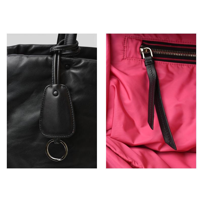 PRADA（プラダ） トートバッグ ロゴ レザー ブラック/ピンク 1BG223