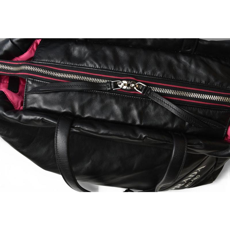 PRADA（プラダ） トートバッグ ロゴ レザー ブラック/ピンク 1BG223