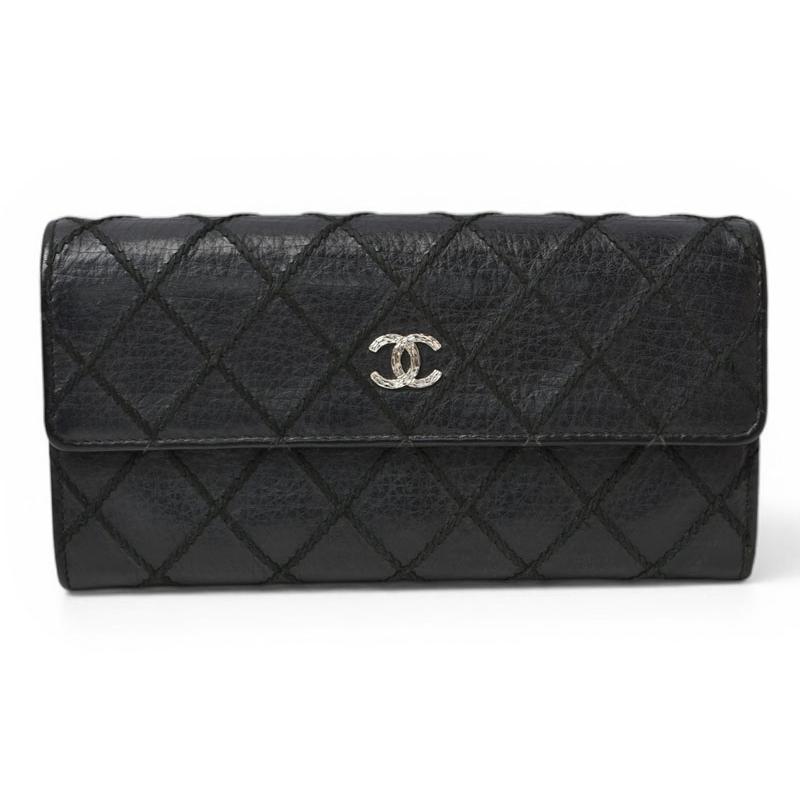『良品』CHANEL キャビアスキン♡ワイルドステッチ 長財布 CHANEL（シャネル） 財布 二つ折り 長財布 ワイルドステッチ ブラック