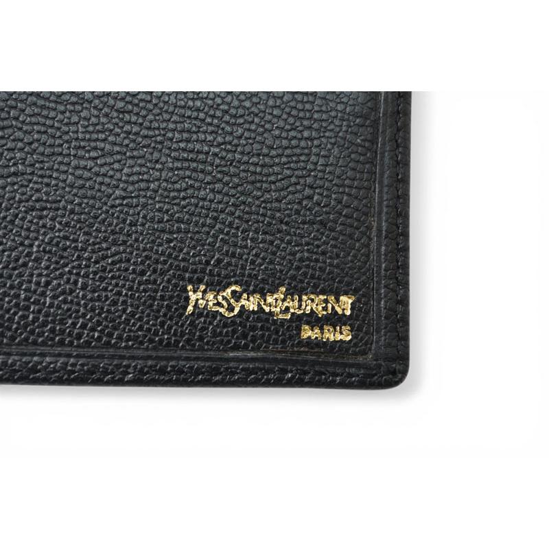 ヴィンテージ  イヴサンローラン 二つ折り財布 ブラック レザー Yves Saint Laurent（イヴ・サンローラン） サンローランパリ 財布/折