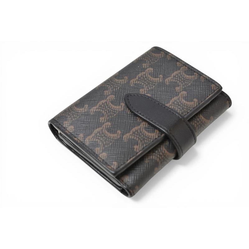 セリーヌ 財布/ミニ財布 CELINE 三つ折り財布 ファイン ストラップウォレット/トリオンフキャンバス ブラック/ブラウン【中古】 CELINE（セリーヌ） 財布/ミニ財布 三つ折り財布 ファイン ストラップ