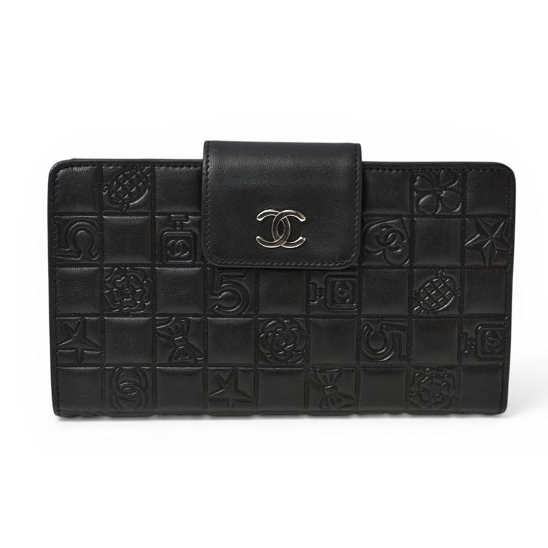 CHANEL（シャネル） 財布 がま口長財布 ラムスキン アイコン ブラック