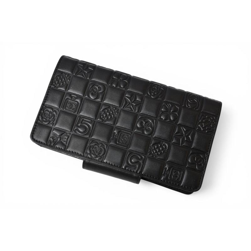 CHANEL（シャネル） 財布 がま口長財布 ラムスキン アイコン ブラック