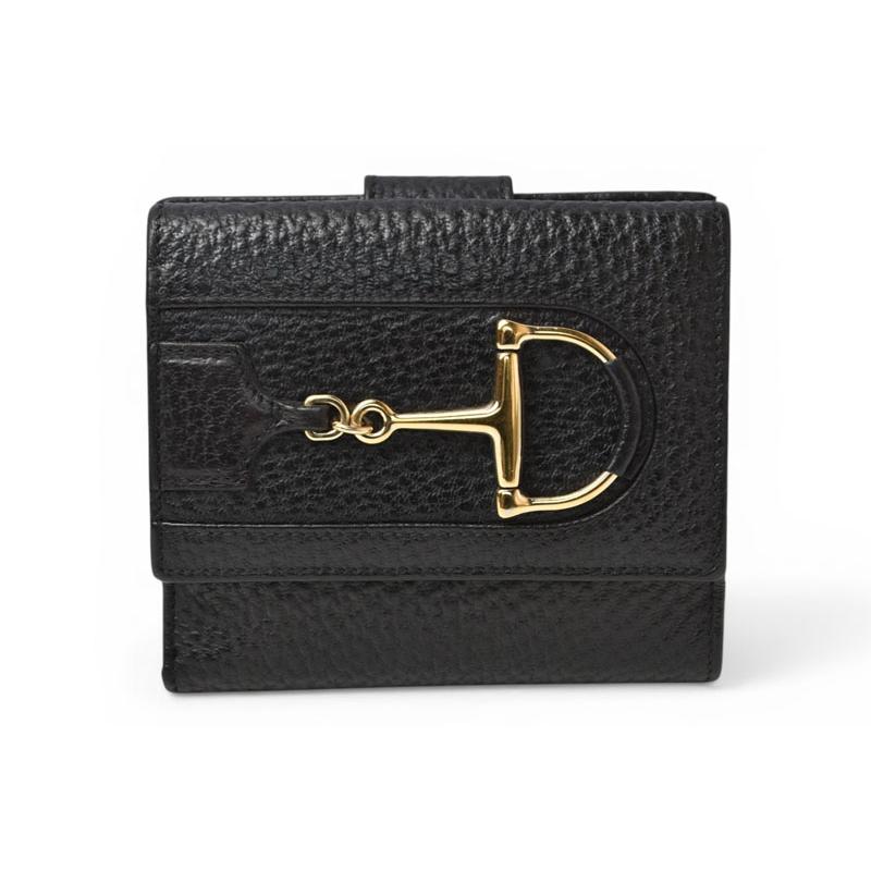 グッチ 財布 三つ折り ホースビット ブラック レザー 138029 コンパクトウォレット GUCCI レディース メンズ【中古】 GUCCI（グッチ） ミニ財布/三つ折り 折財布 138029 ホースビット