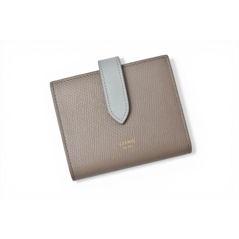 CELINE　２つ折り財布　バイカラー　コンパクトウォレット　セリーヌ　ブルー セリーヌ ミディアム ストラップ ウォレット バイカラー 二つ折り財布