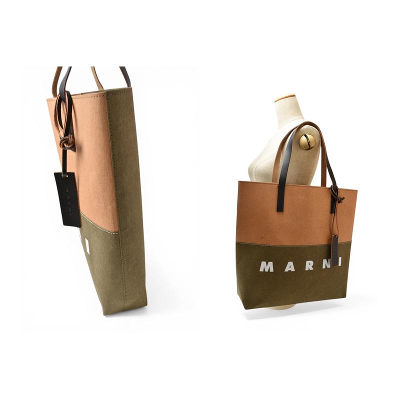 マルニ トートバッグ MARNI ペーパーショッピングバッグ A4対応 レディース メンズ バイカラー ブラウン/カーキの画像