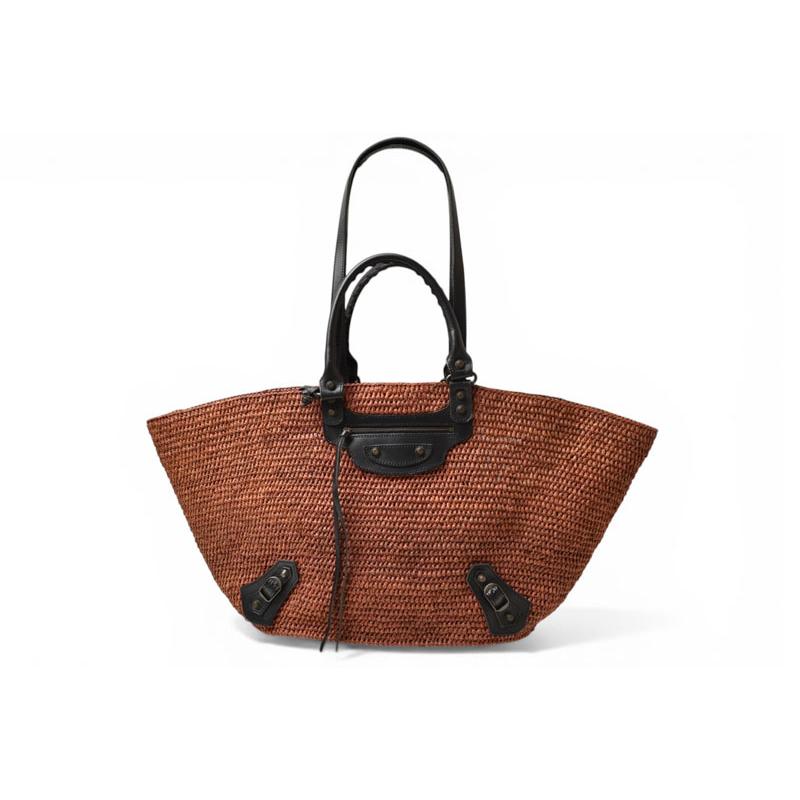 バレンシアガ 2WAY トートバッグ 259561 ストロー レザー かごバッグ ショルダー ブラウン レディース BALENCIAGA【中古】 BALENCIAGA（バレンシアガ） 2WAY トートバッグ 259561 ストロー