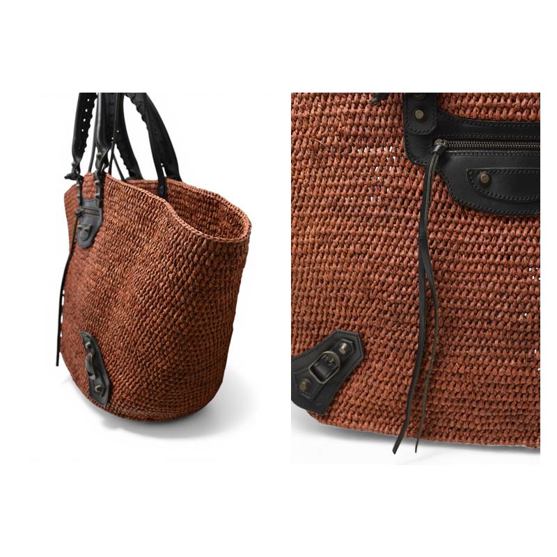 バレンシアガ 2WAY トートバッグ 259561 ストロー レザー かごバッグ ショルダー ブラウン レディース BALENCIAGA【中古】 BALENCIAGA（バレンシアガ） 2WAY トートバッグ 259561 ストロー