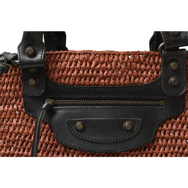 バレンシアガ 2WAY トートバッグ 259561 ストロー レザー かごバッグ ショルダー ブラウン レディース BALENCIAGA【中古】 BALENCIAGA（バレンシアガ） 2WAY トートバッグ 259561 ストロー