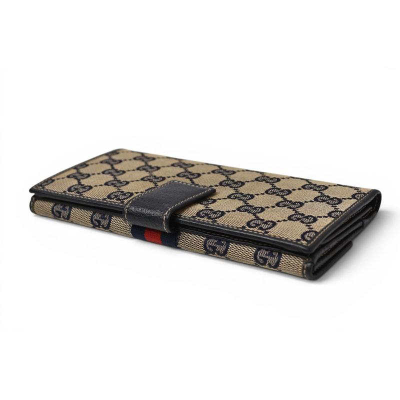 GUCCI グッチ 長財布 シェリーライン GG キャンバス レザー ネイビー GUCCI（グッチ） 財布 長財布 GGキャンバス GGネイビー/ベージュ