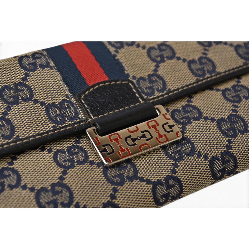 GUCCI グッチ 長財布 シェリーライン GG キャンバス レザー ネイビー GUCCI（グッチ） 財布 長財布 GGキャンバス GGネイビー/ベージュ