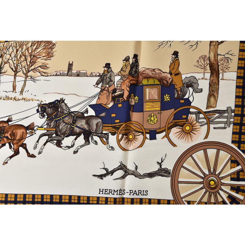 【新品未使用】HERMES エルメス LA PERRIERE 馬車 カレ90 HERMES（エルメス） カレ90 スカーフ 冬の郵便馬車/L'Hiver en Poste