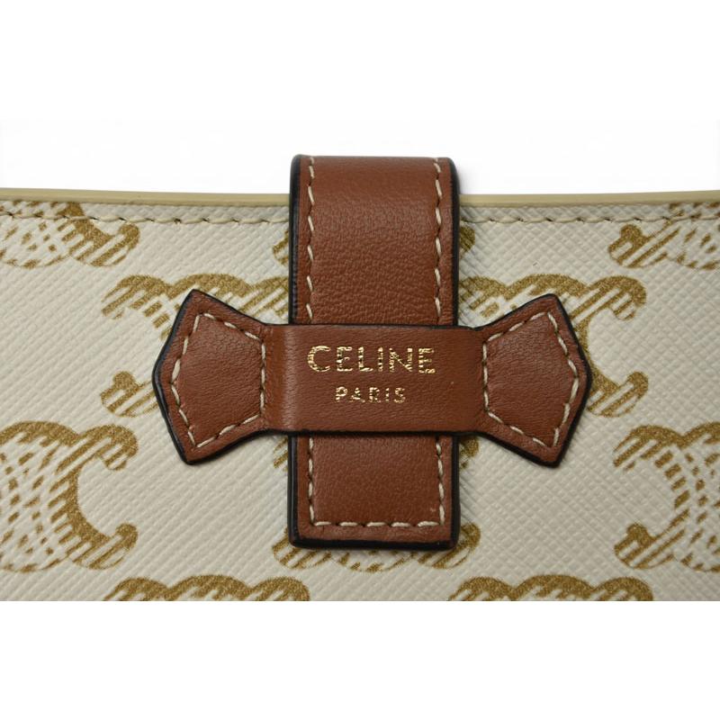 【極美品】CELINE セリーヌ トリオンフ 二つ折り財布 アイボリー ブラウン CELINE（セリーヌ） 財布/二つ折 ミニ財布 トリオンフ ストラップ