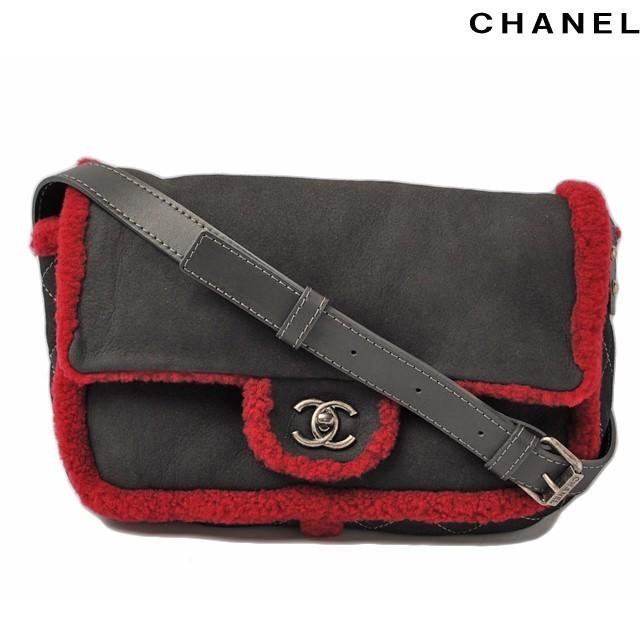 シャネル ショルダーバッグ CHANEL マトラッセ ヴィンテージ ムートン グレー/レッド 斜め掛け :c-076-15:Import