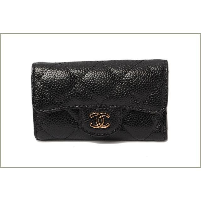 シャネル キーケース CHANEL 6連 マトラッセ キャビアスキン ブラック