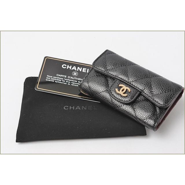 シャネル キーケース CHANEL　6連　マトラッセ キャビアスキン ブラック/ボルドー A31503