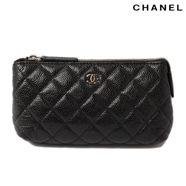 シャネル CHANEL コスメポーチ　A69259 マトラッセ　キャビアスキン ブラック/ボルドー【中古】｜brand-pit