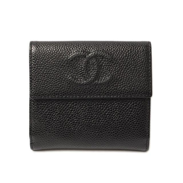 シャネル 財布 CHANEL 折財布 ダブルホック式　キャビアスキン　ブラック 未使用｜brand-pit