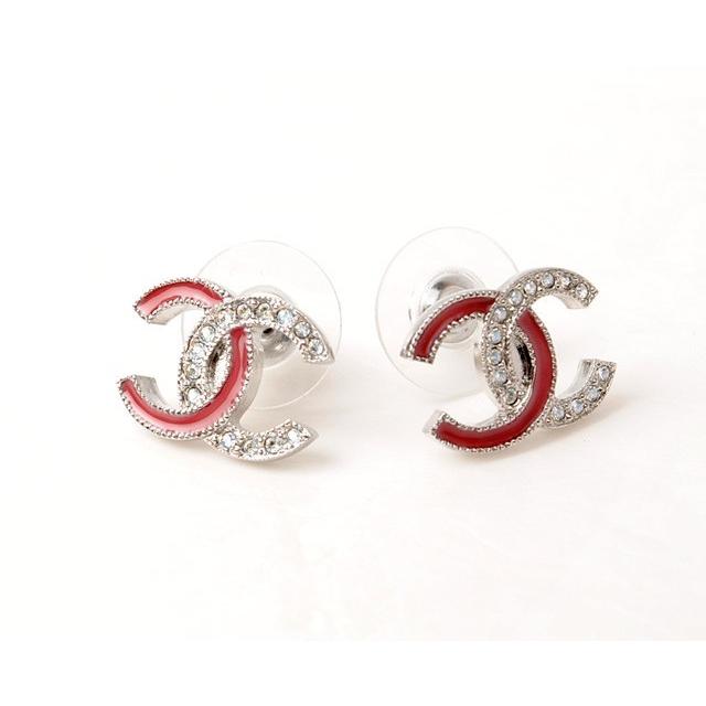 CHANEL シャネル ピアス CCロゴ ココマーク ラインストーン レッド 