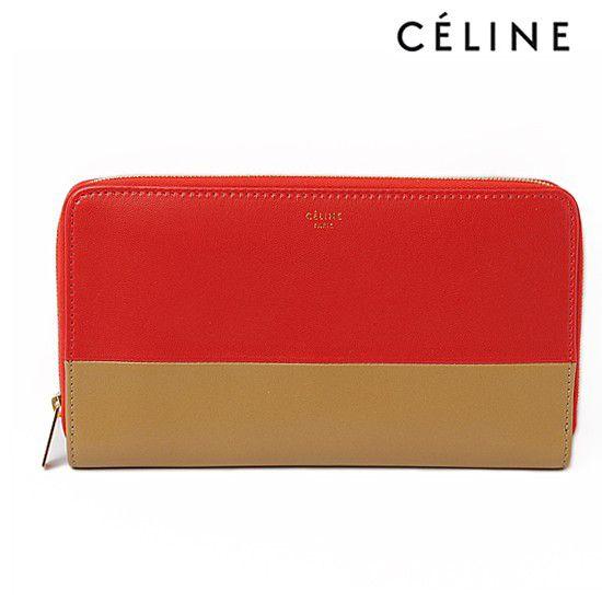 CELINE セリーヌ ファスナー式長財布 バイカラー カーフスキン レッド/ベージュ 101873HTM.27VL 未使用 アウトレット 送料無料｜brand-pit｜02