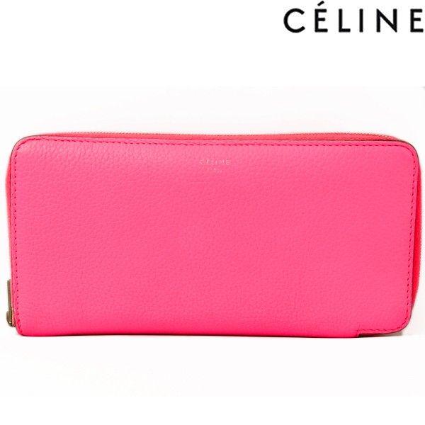 CELINE セリーヌ 長財布 ファスナー式 バイカラー カーフスキン ネオン 