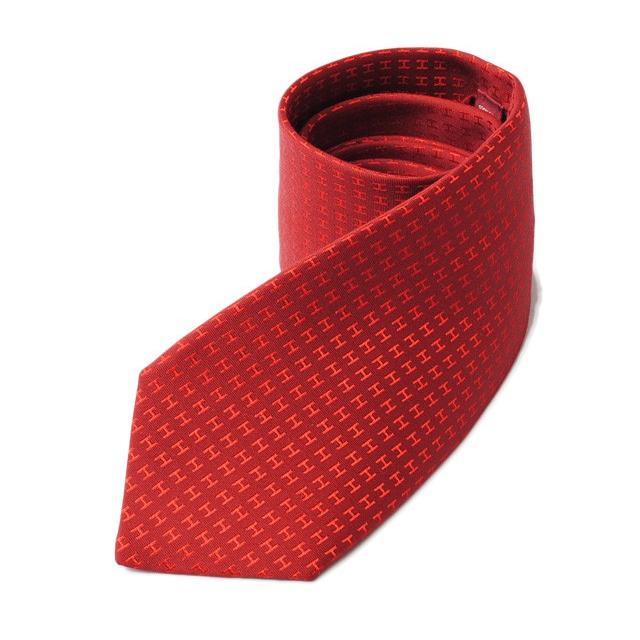 HERMES エルメス ネクタイ 038188T BORDEAUX/ROUGE/レッド系 Hロゴ 