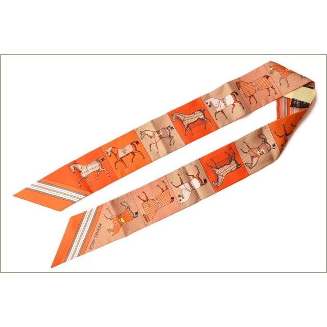 エルメス ツイリー スカーフ HERMES シルクツイル ホース オレンジ/ベージュ系 h18053Import shop P.I.T