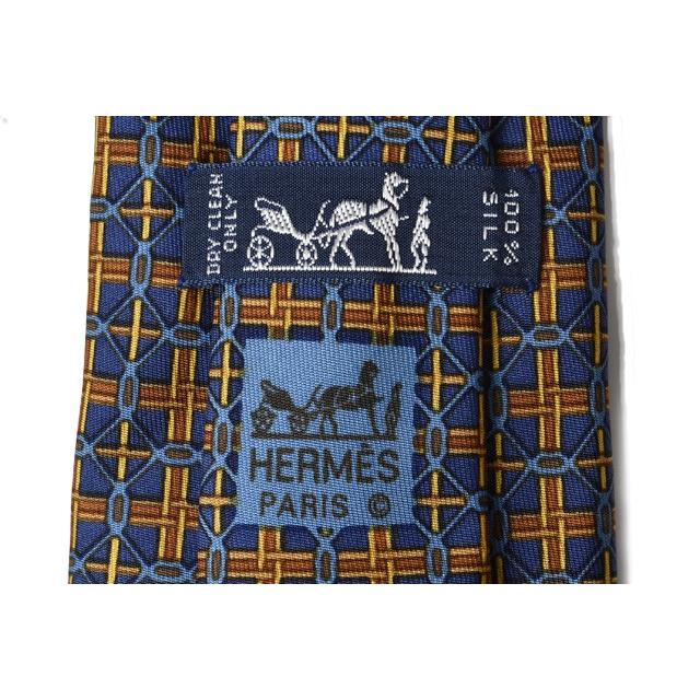 HERMES（エルメス） ネクタイ シルク100% ネイビー/イエロー爆買
