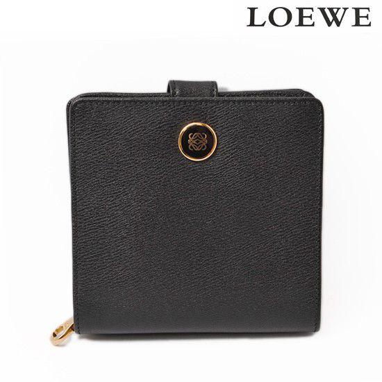 LOEWE ロエベ ファスナー式折財布 ロゴボタン ブラック 118.30.A53 新品 送料無料｜brand-pit