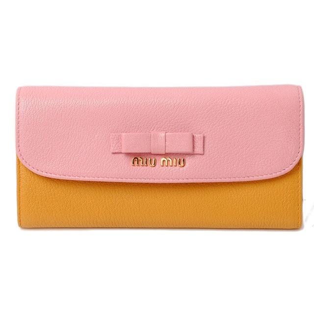 ミュウミュウ 財布 miumiu パスケース付 5MH379　MADRAS BICOLORE/マドラス　ROSA/SOLEIL ローズ/ソレイユ｜brand-pit