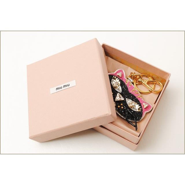 ミュウミュウ キーリング/キーホルダー miumiu ネコ/キャットモチーフ　5ARH85 NERO/ブラックマルチ　ラインストーン爆買の画像