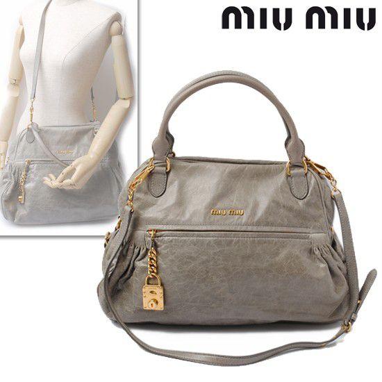 miu miu ミュウミュウ 2way ショルダーバッグ ナッパ/NAPPA CHARM ライトグレー RR1424 中古 送料無料 :miu