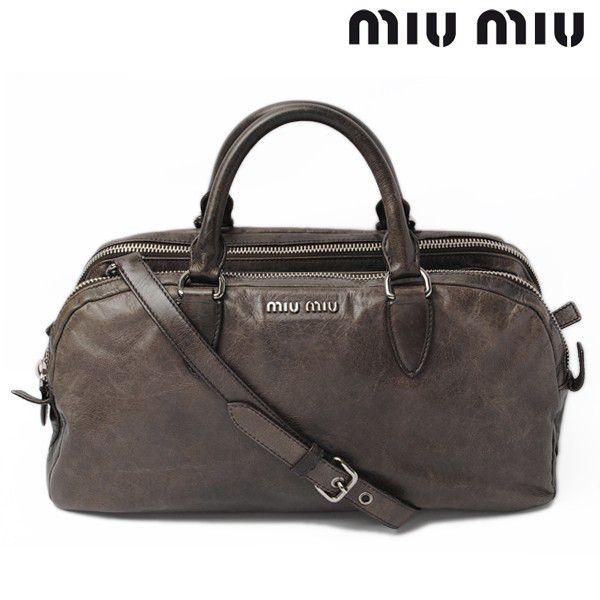 miu miu ミュウミュウ 2way ショルダーバッグ/ミニボストンバッグ　シャイニーカーフ　グレー 2way｜brand-pit｜02