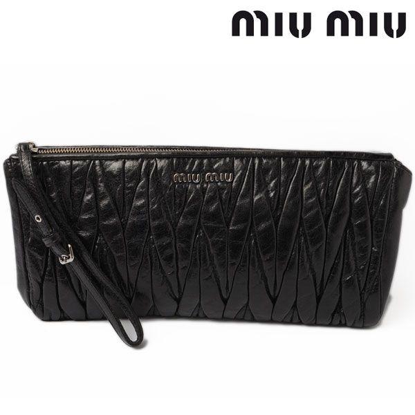 miu miu ミュウミュウ ミニクラッチバッグ/ポーチ　5N1455 マテラッセ　ヴィンテージレザー　ブラック/BLACK シルバー金具｜brand-pit｜02