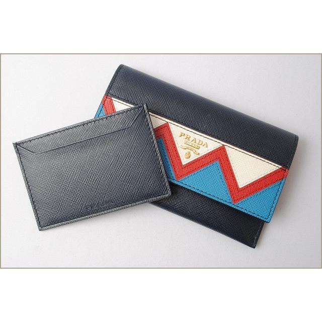 プラダ カードケース/折財布 PRADA 1MC004 SAFFIANO GRECHE/型押しレザー BALTICO/ROSSO ネイビー/レッド爆買の画像