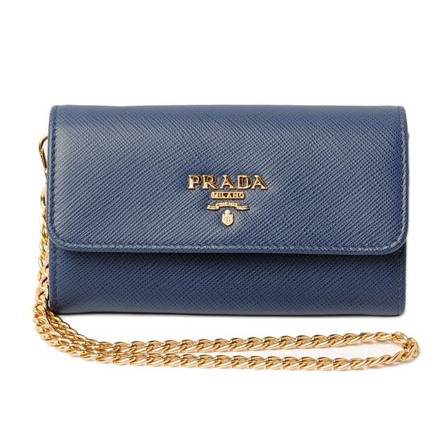 プラダ 財布/ミニ財布 PRADA 折財布/チェーン付 1MC015 SAFFIANO/型押しレザー BLUETTE/ブルー :p-18