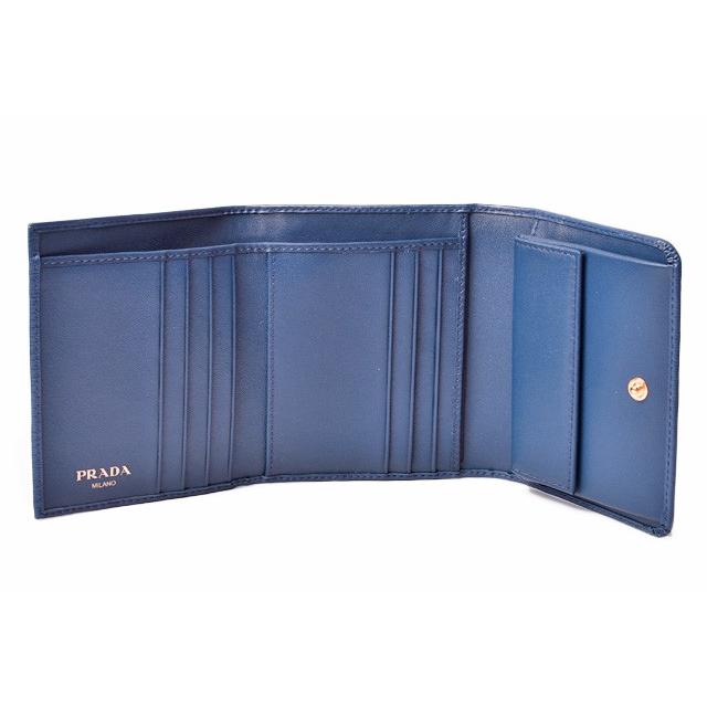 美品✨ プラダ 1MH176 ブルー 3つ折り財布 レディース メンズ