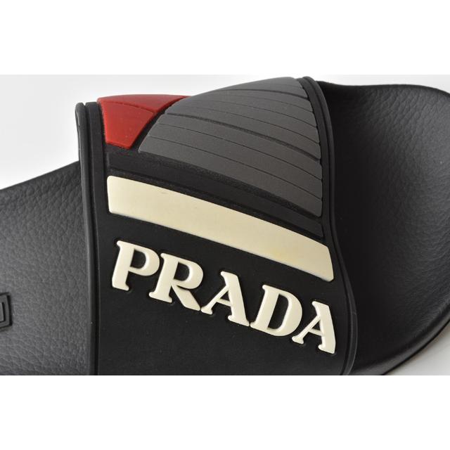 プラダ メンズサンダル PRADA スリッパ/ラバーサンダル ブラック/ホワイト NERO 4X3204 :p-20-011:Import