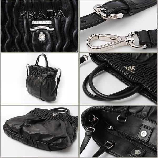 PRADA プラダ ショルダーバッグ/ハンドバッグ　2way　ストラップ付　ナッパ　ラムスキン　ギャザー　ブラック｜brand-pit｜03