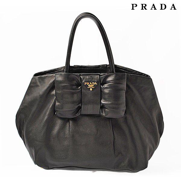 PRADA プラダ ハンドバッグ　ナッパ　ラムスキン　リボンモチーフ　ブラック　BN1601｜brand-pit