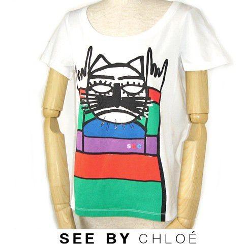 シーバイクロエ 半袖 Tシャツ SEE BY CHLOE キャット/猫 ホワイト サイズ40｜brand-pit