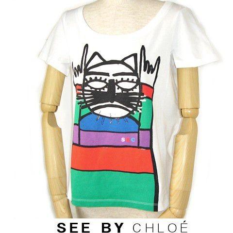 SEE BY CHLOE シーバイクロエ 半袖 Tシャツ キャット/猫 ホワイト 